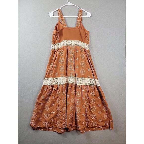 LC Lauren Conrad Rust Floral Eyelet Crochet Trim Maxi Dress Women's Large Lined - Picture 7 of 12